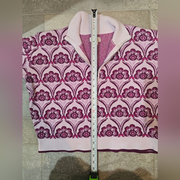 Anthropologie Maeve Montana Mock Neck Floral Zip-Up Sweater Quarter Zip Small M - Picture 7 of 8